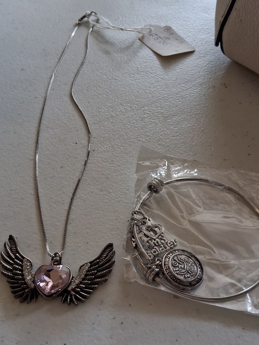 Silver Winged Heart Pendant Necklace with Pink Crystal